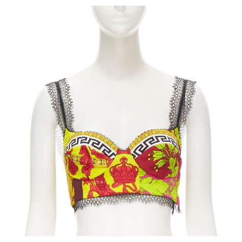 kylie jenner versace pink and green bra top|VERSACE Voyaga Barocco print lace bustier bra top Kylie .